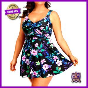 Plus Size One Piece Swimsuit Tummy Control Adjustable Straps Swim Dress